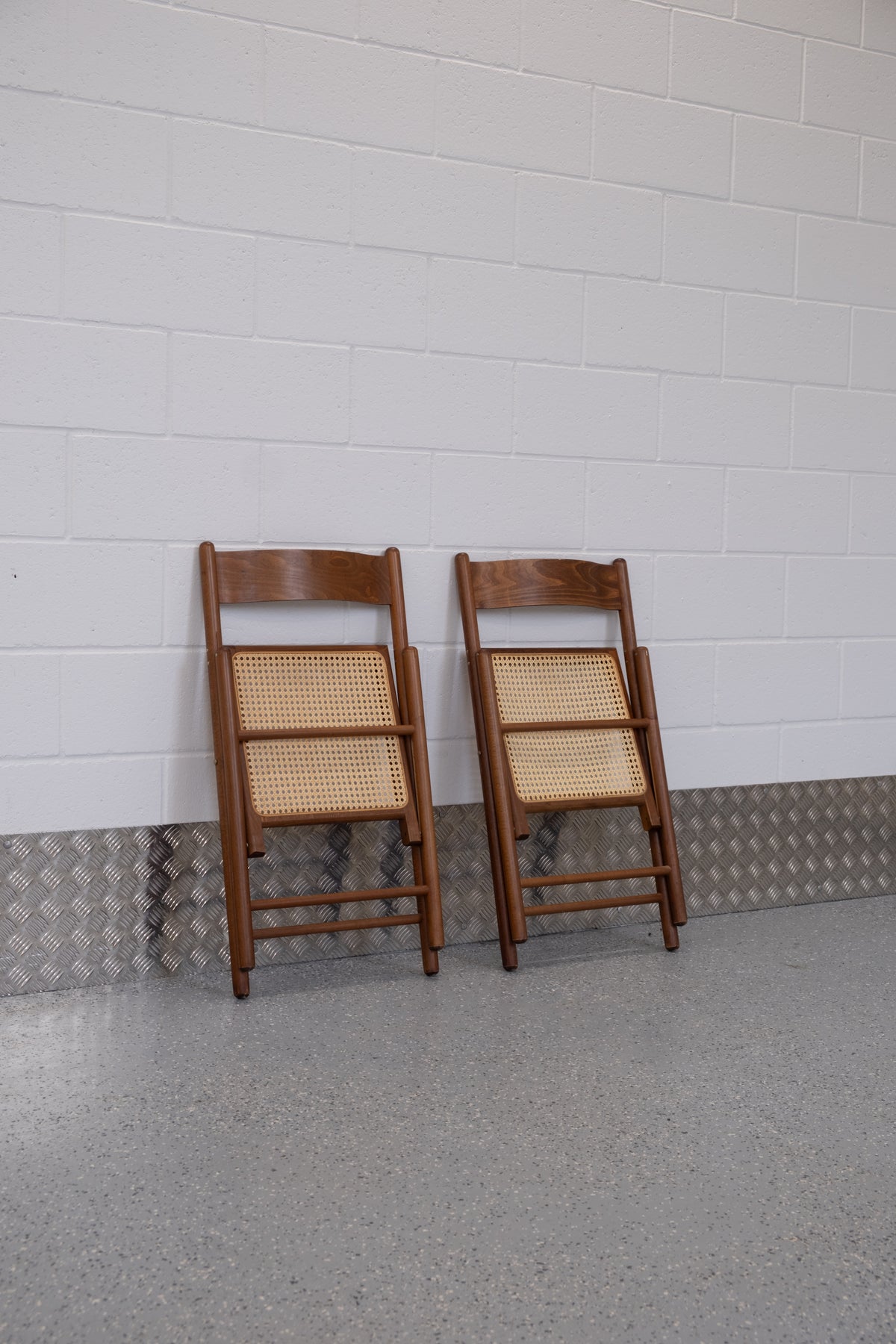Italian folding chair from 1980s, beech & cane