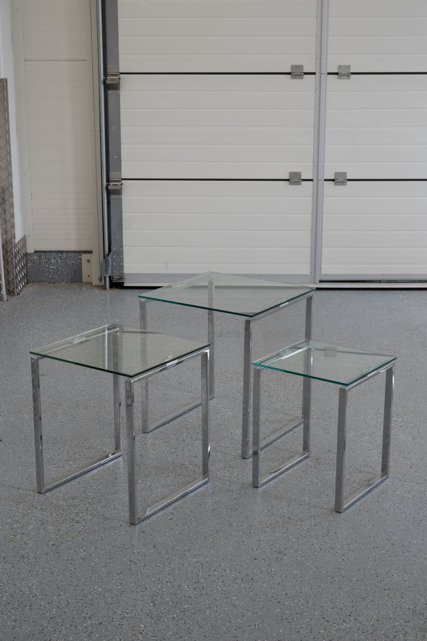 Mid-century nested glass&chrome tables