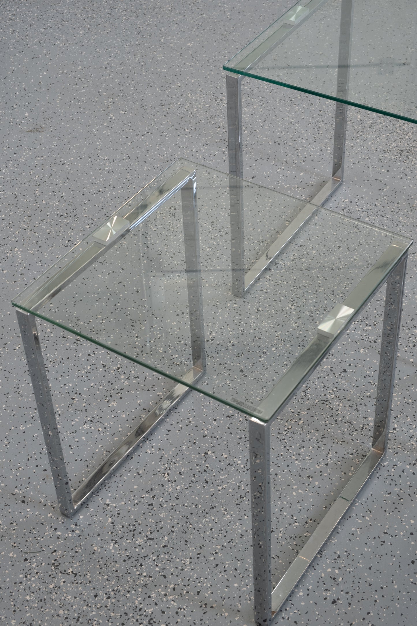 Mid-century nested glass&chrome tables