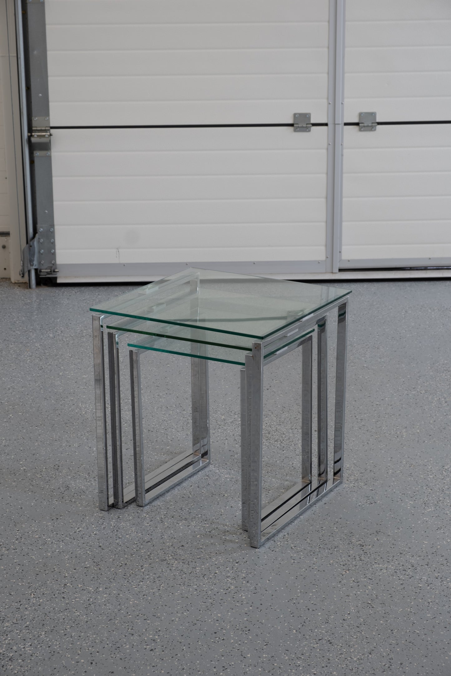 Mid-century nested glass&chrome tables