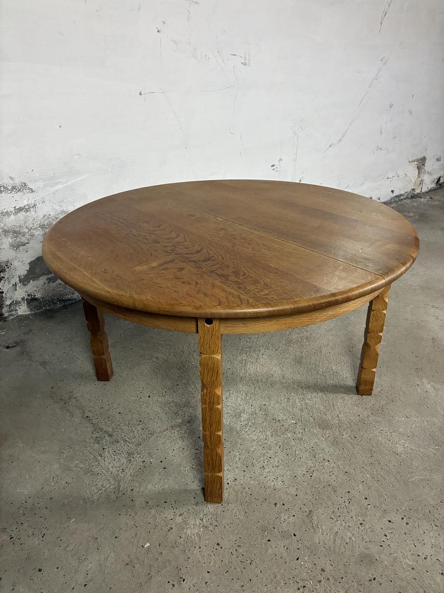 Solid Oak table with 2 leaves Ø124 + 2x55