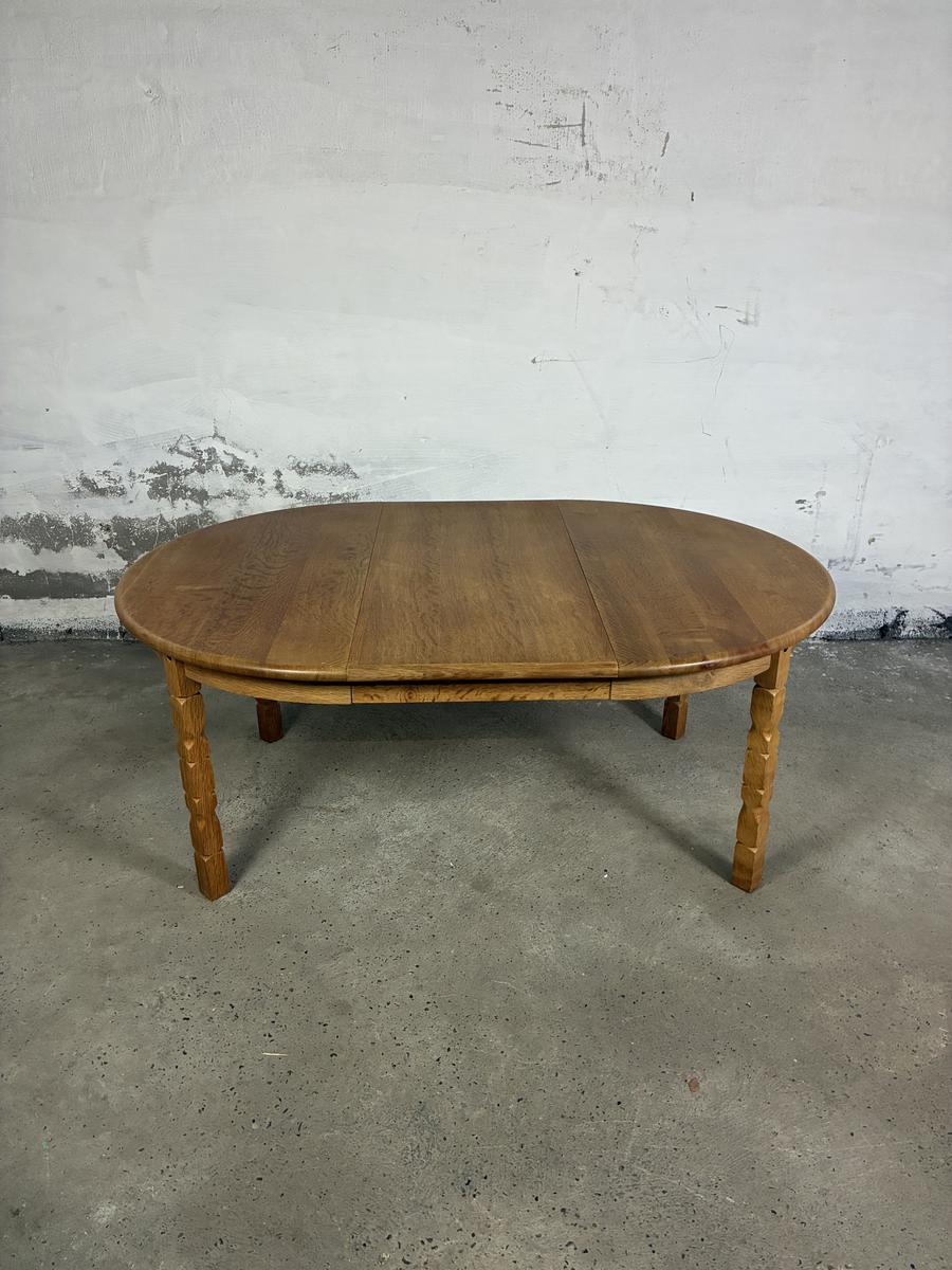 Solid Oak table with 2 leaves Ø124 + 2x55