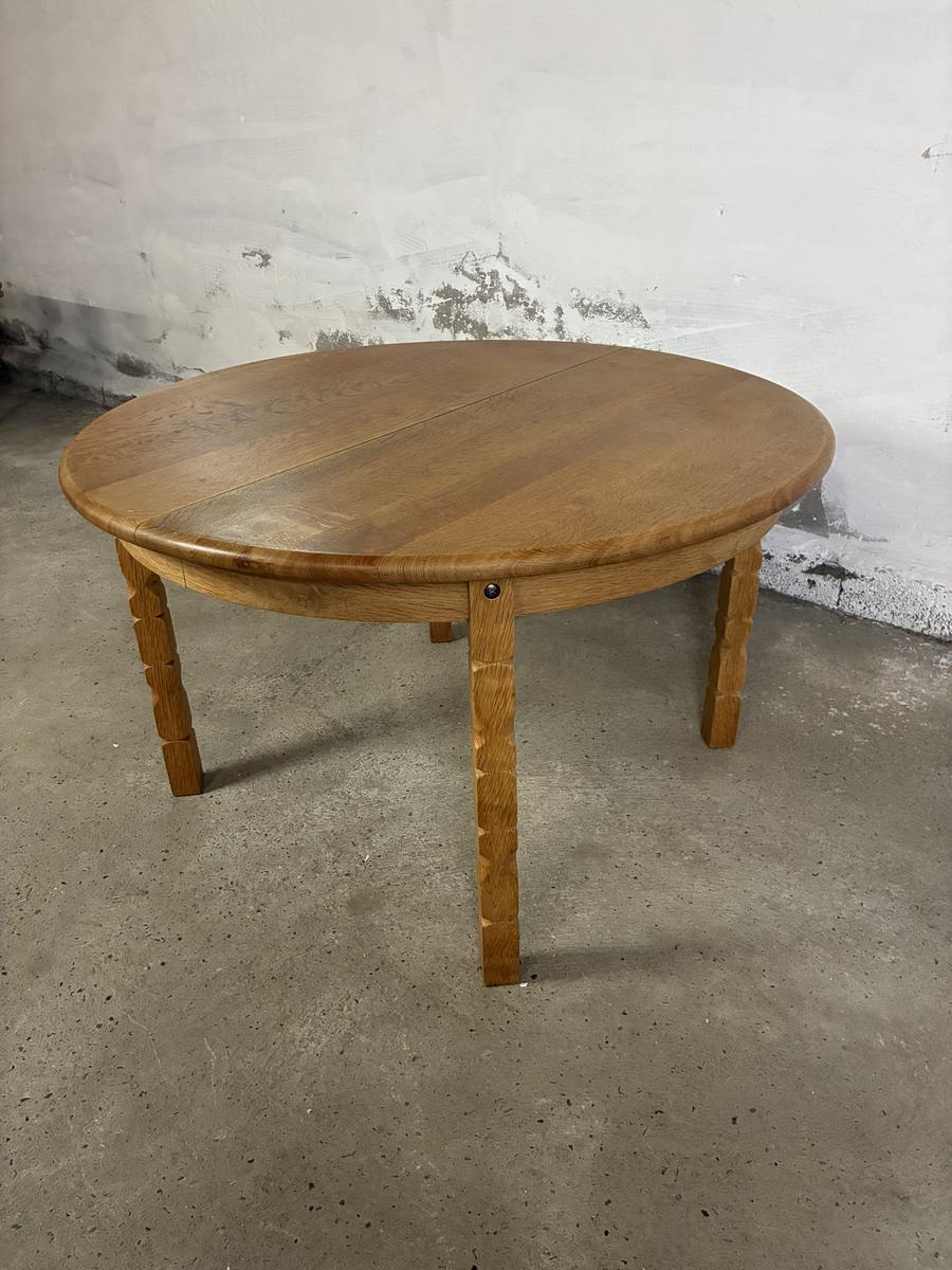 Solid Oak table with 2 leaves Ø124 + 2x55