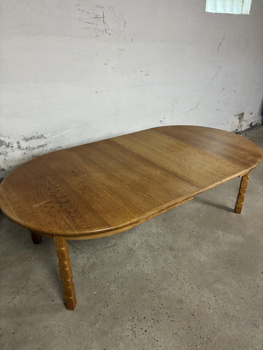 Solid Oak table with 2 leaves Ø124 + 2x55