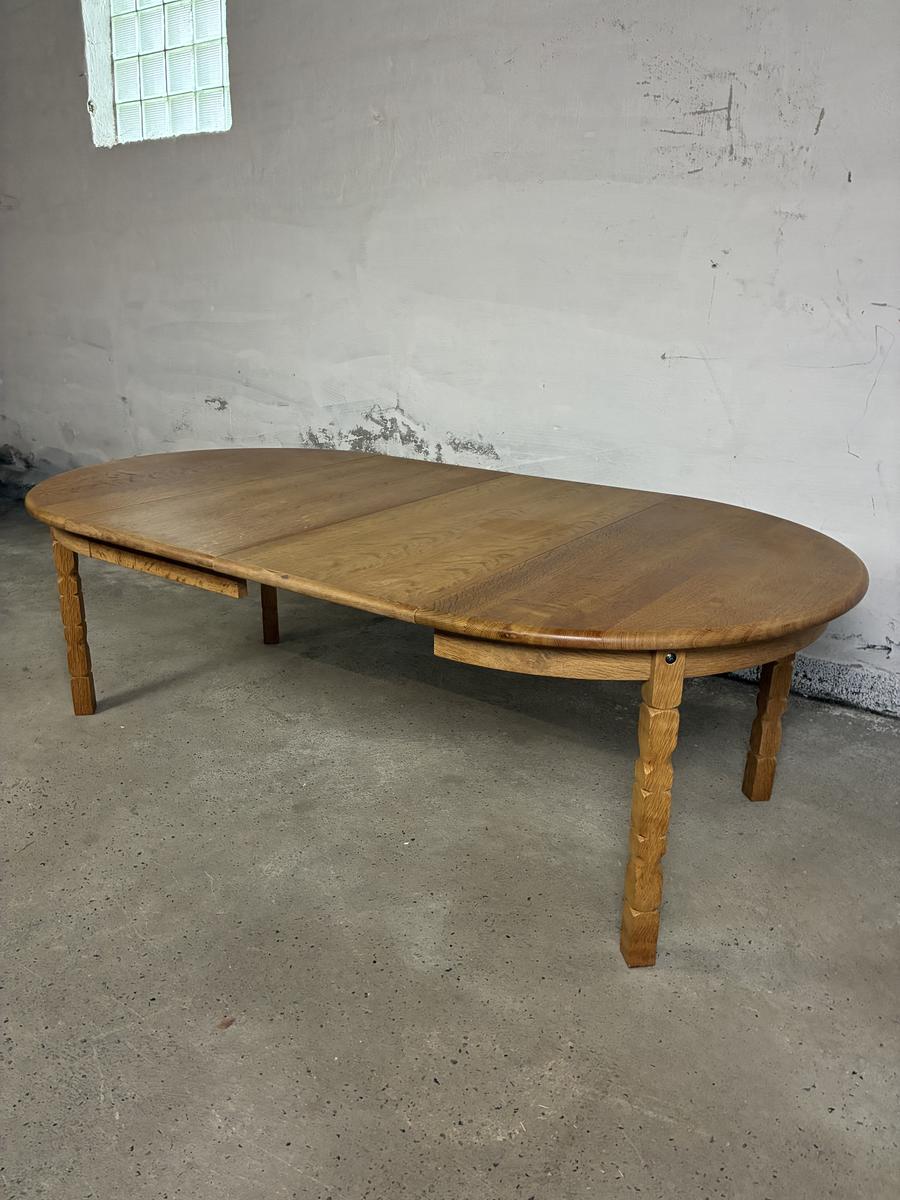 Solid Oak table with 2 leaves Ø124 + 2x55