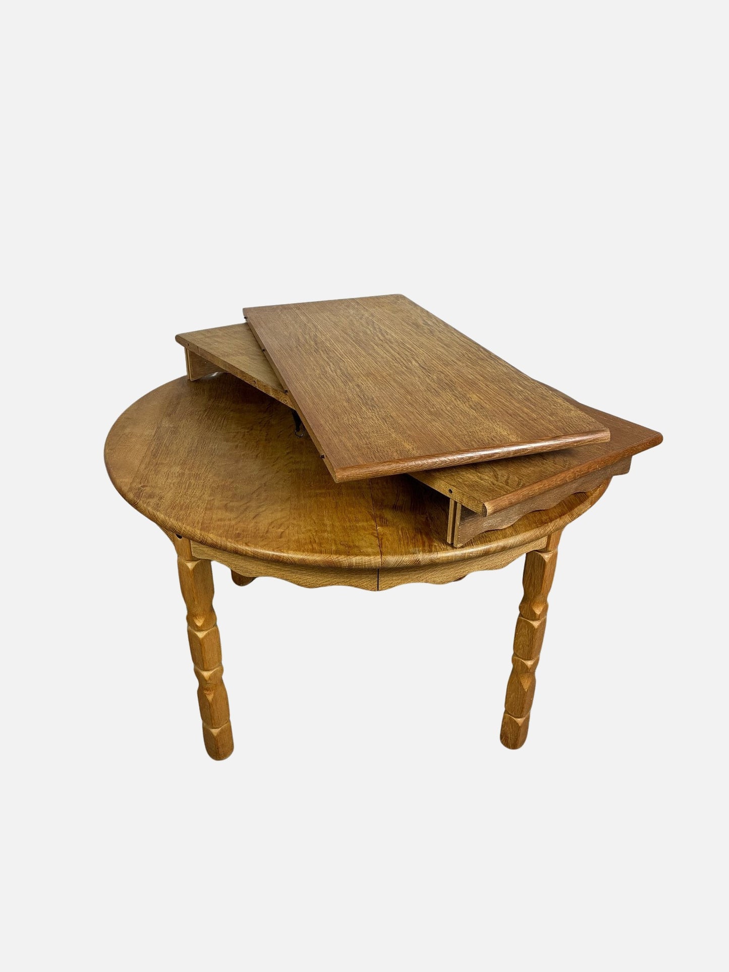 Solid Oak table with 2 leaves Ø120+2x50