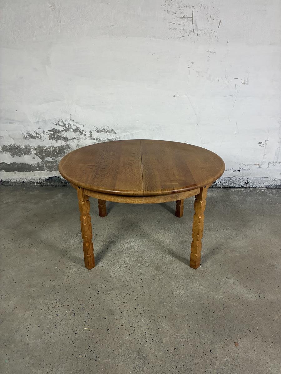 Solid Oak table with 2 leaves Ø124 + 2x55