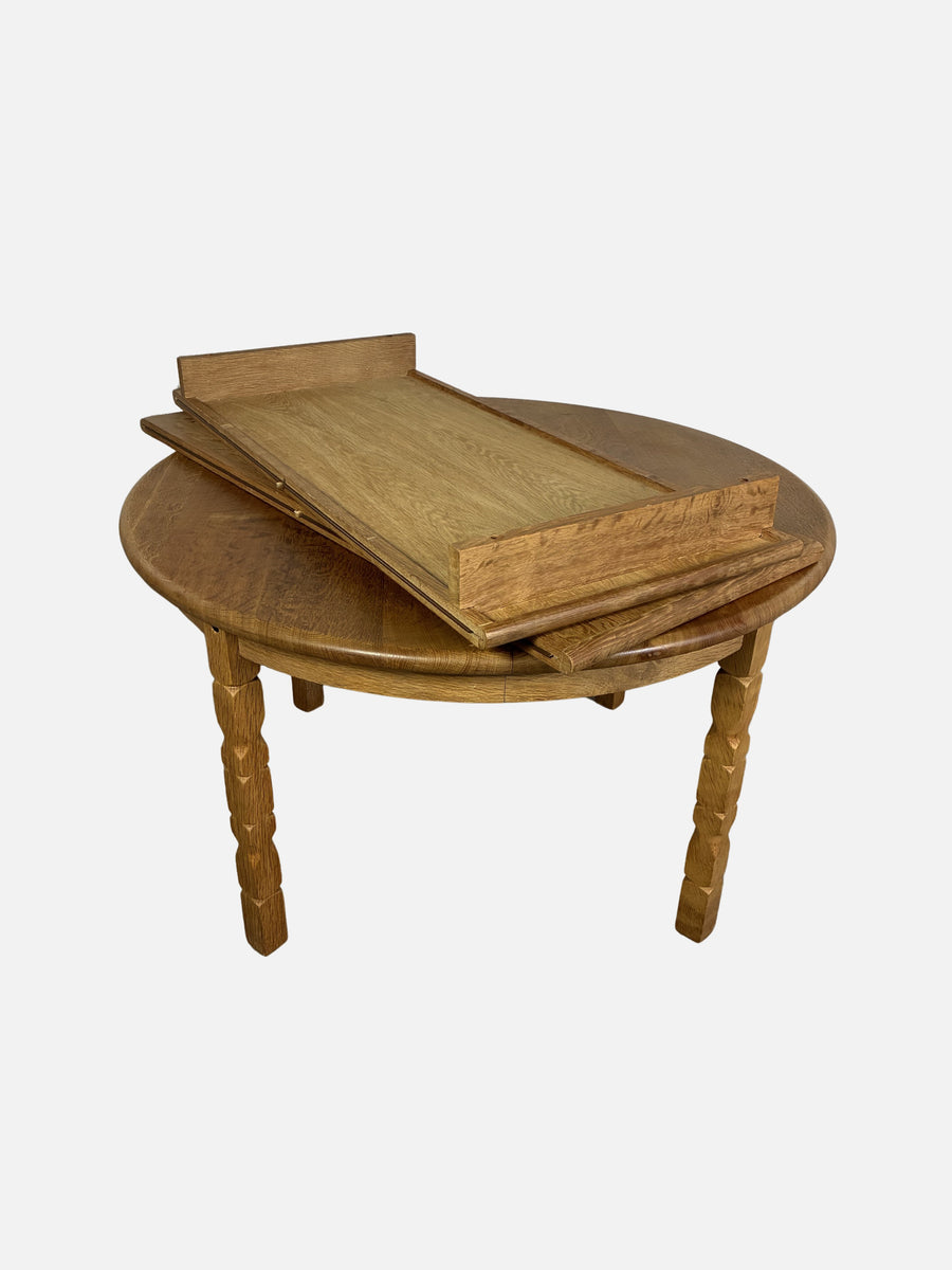 Solid Oak table with 2 leaves Ø124 + 2x55