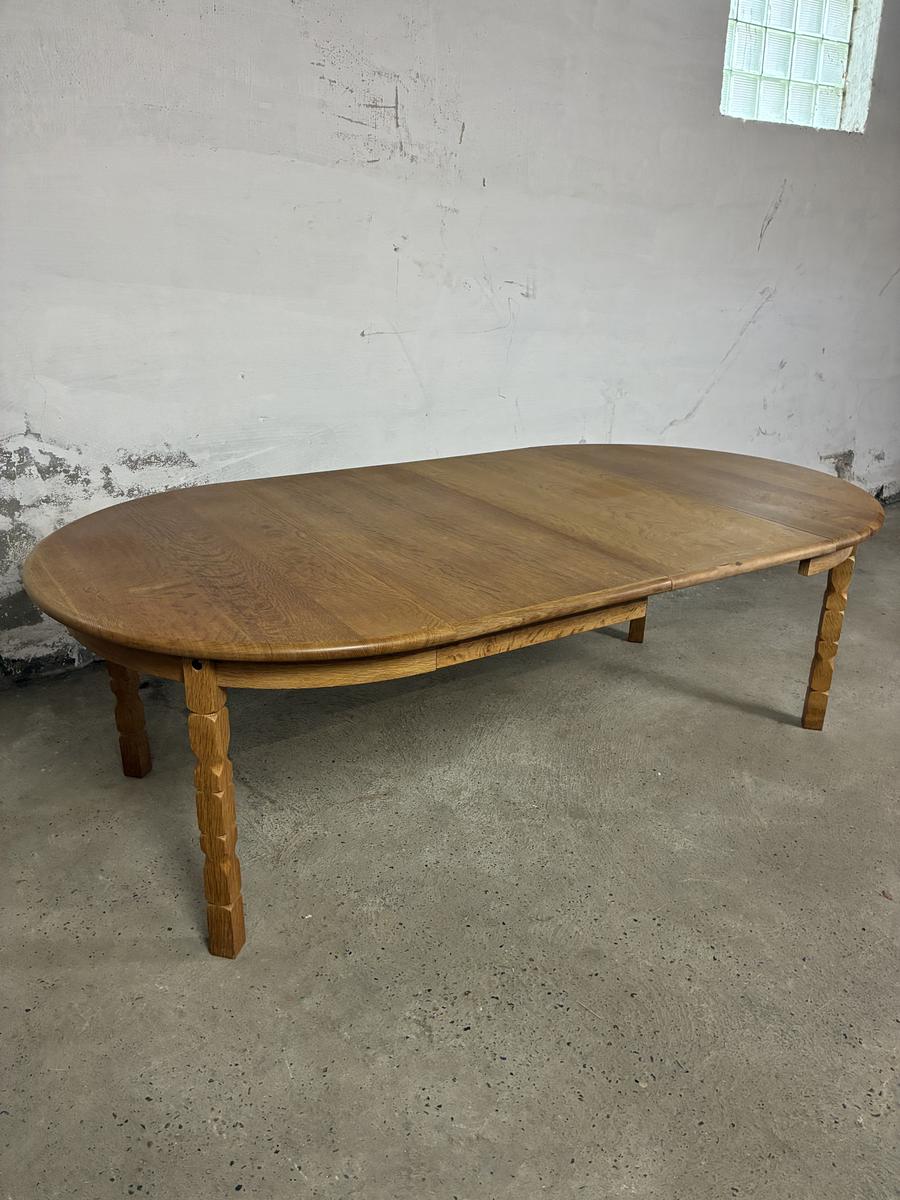 Solid Oak table with 2 leaves Ø124 + 2x55
