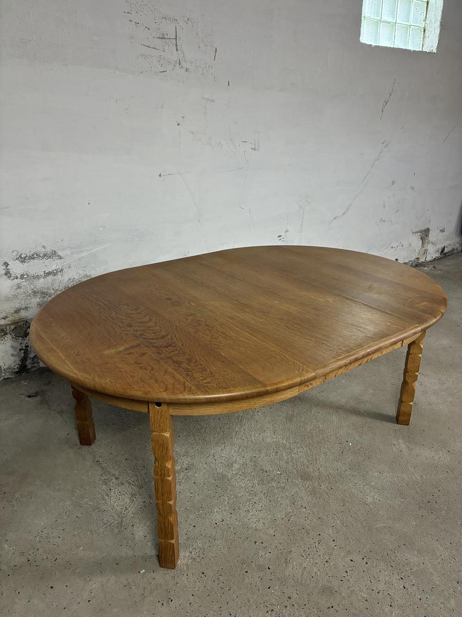 Solid Oak table with 2 leaves Ø124 + 2x55