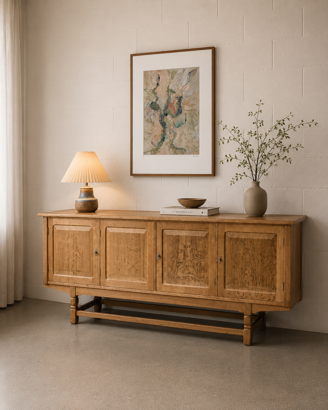 Low solid oak sideboard 209x90x50