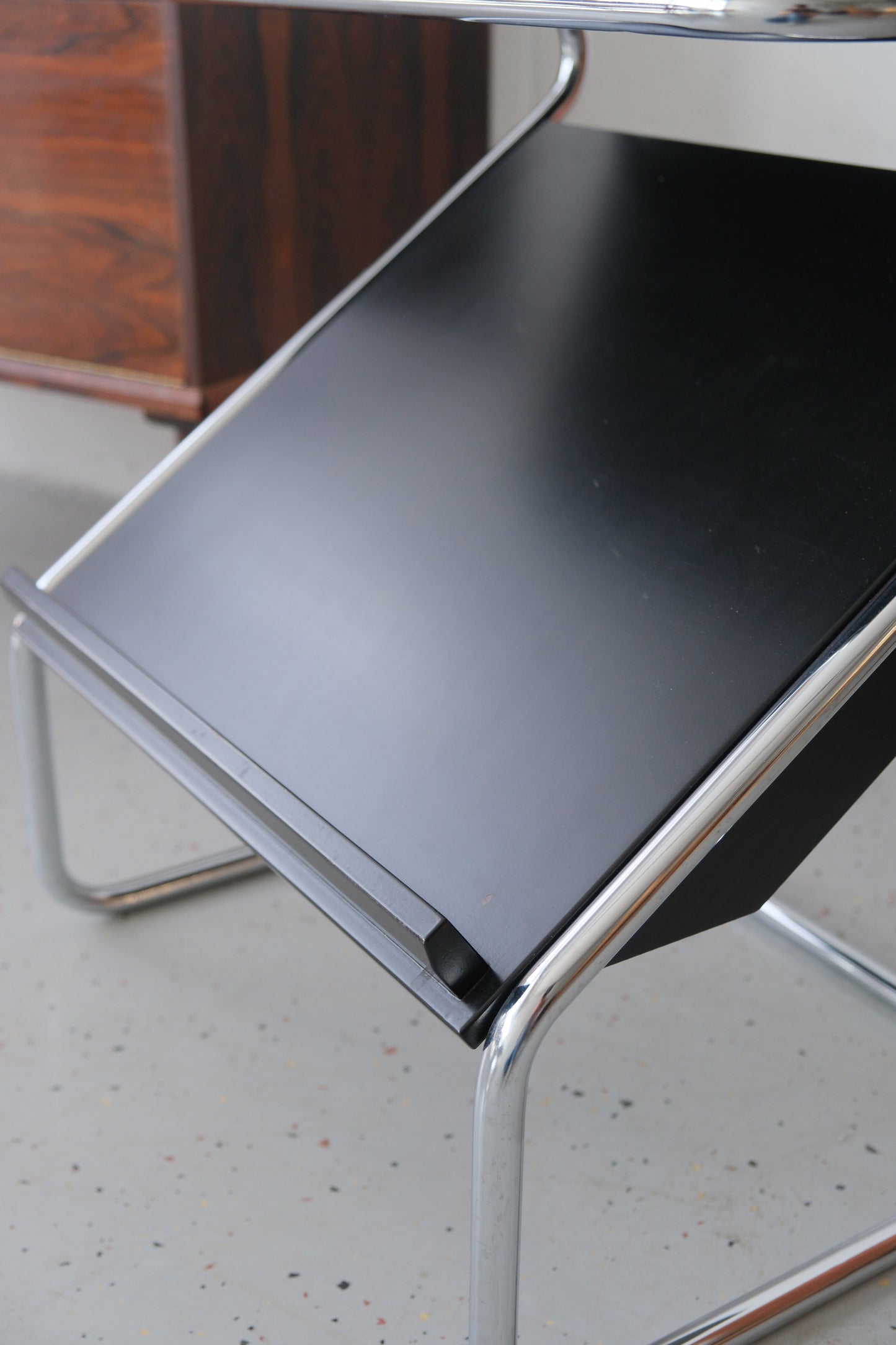 Bauhaus-Style Side Table with Storage Compartment & Magazine Rack