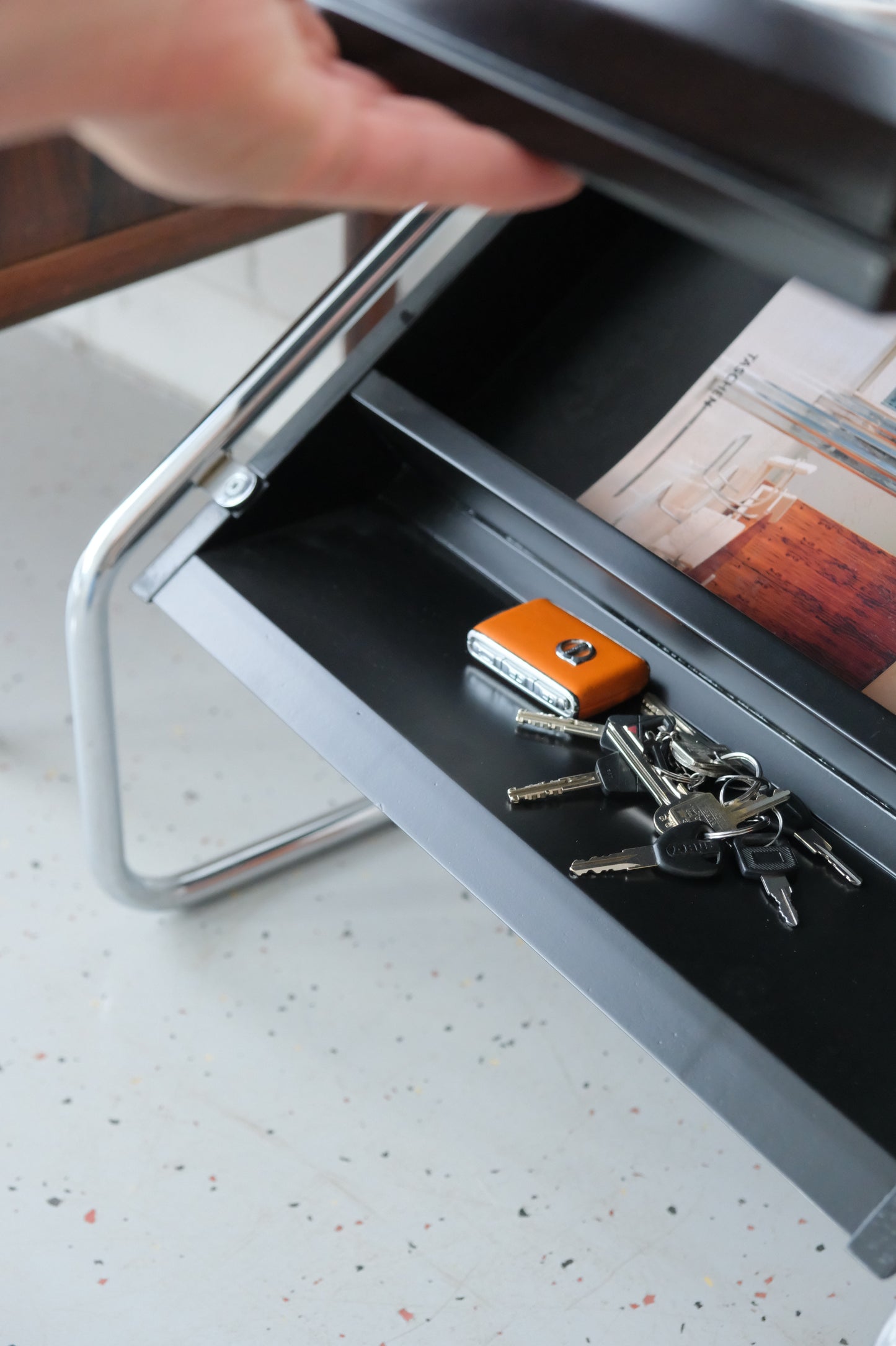 Bauhaus-Style Side Table with Storage Compartment & Magazine Rack
