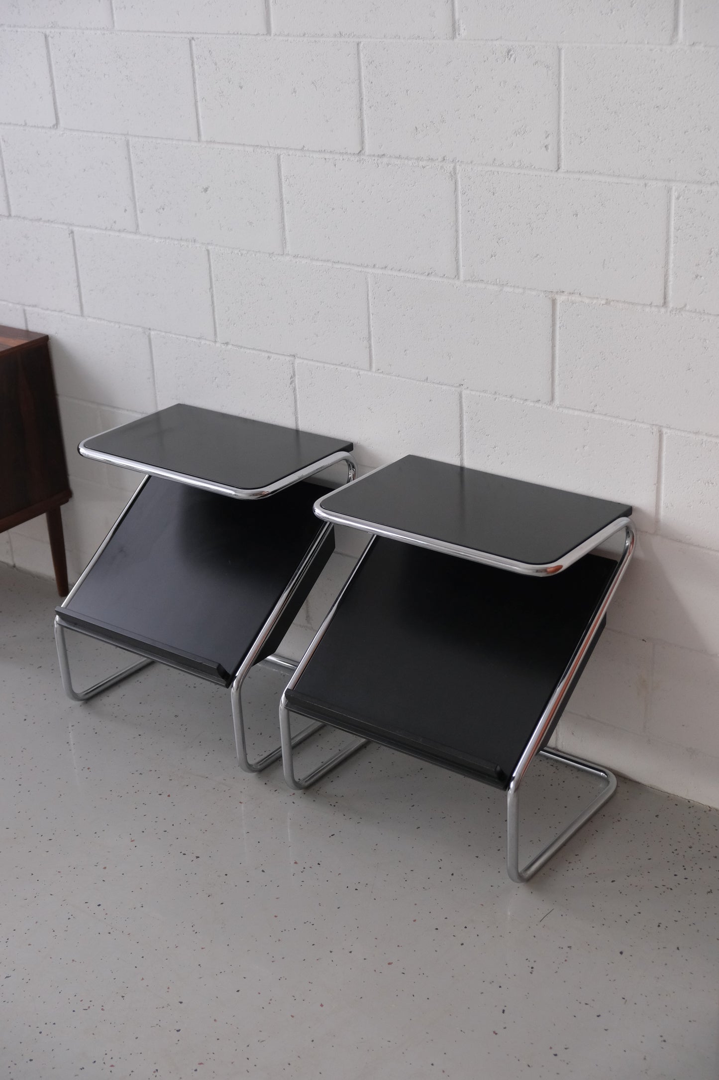 Bauhaus-Style Side Table with Storage Compartment & Magazine Rack