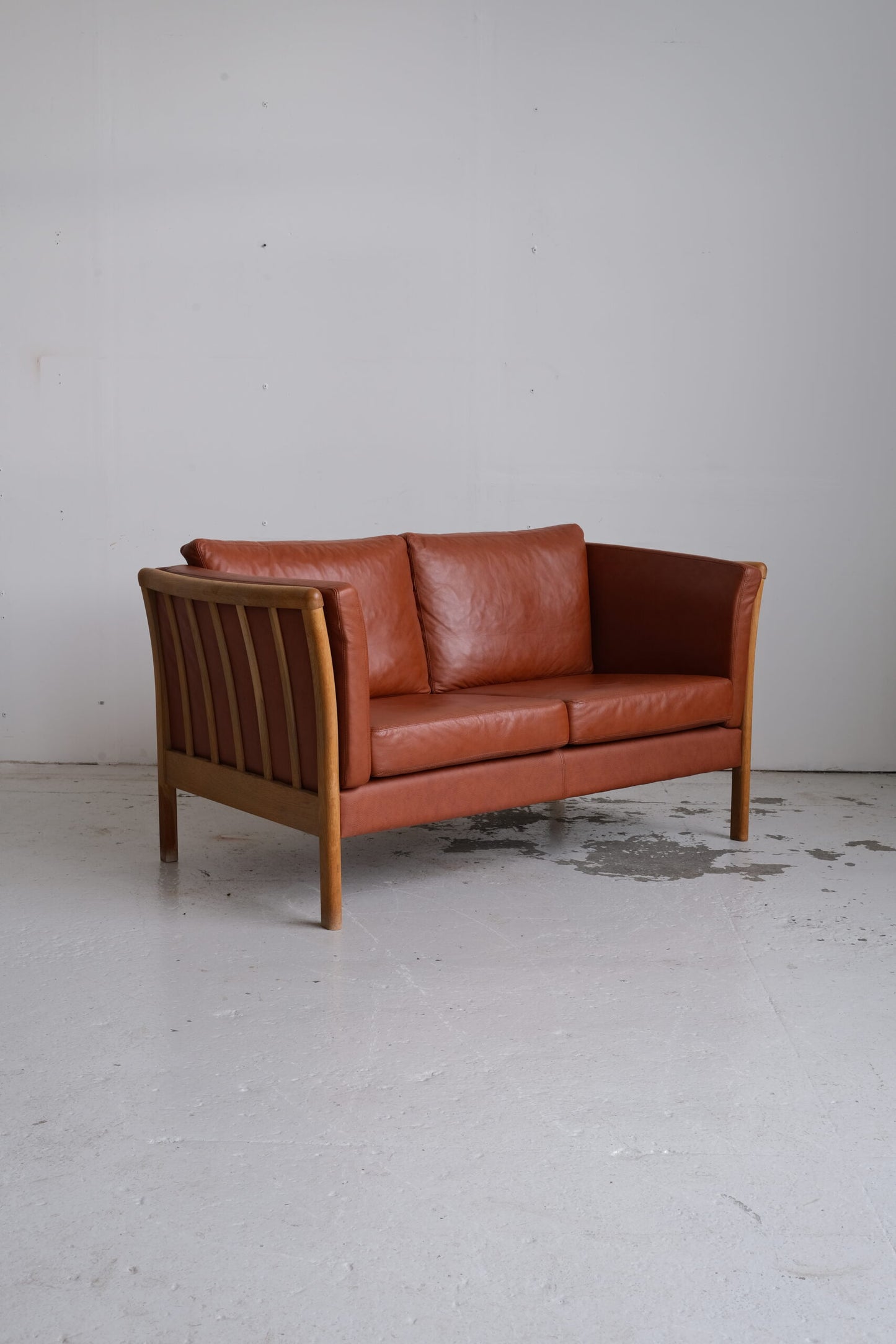 *RESERVED* Danish Cognac 2-seat Sofa