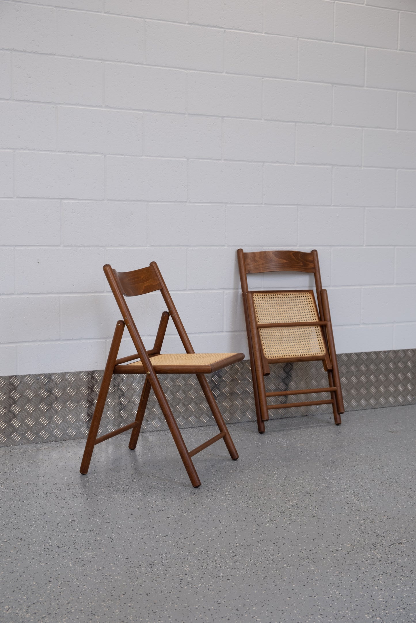 Italian folding chair from 1980s, beech & cane
