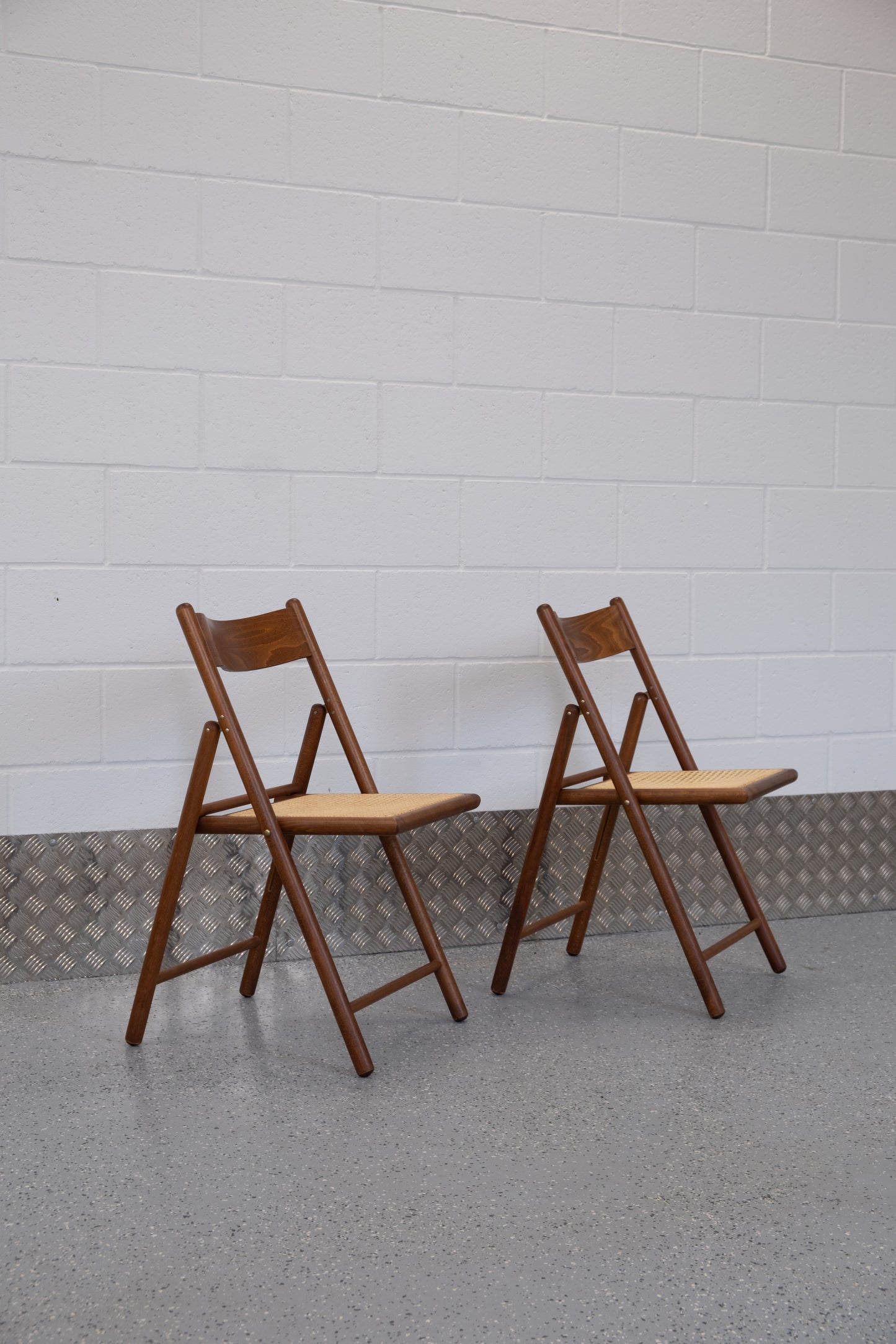 Italian folding chair from 1980s, beech & cane