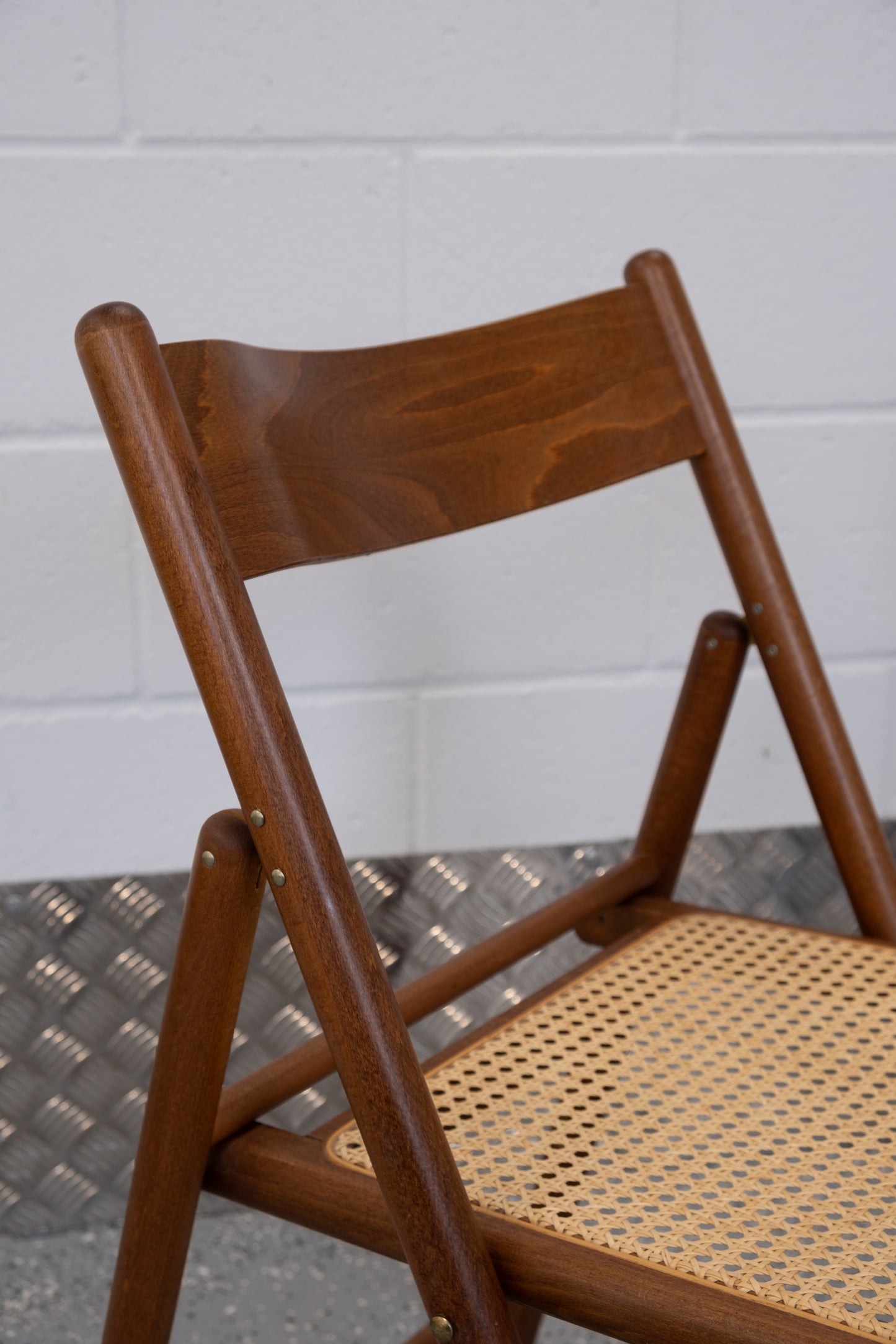 Italian folding chair from 1980s, beech & cane