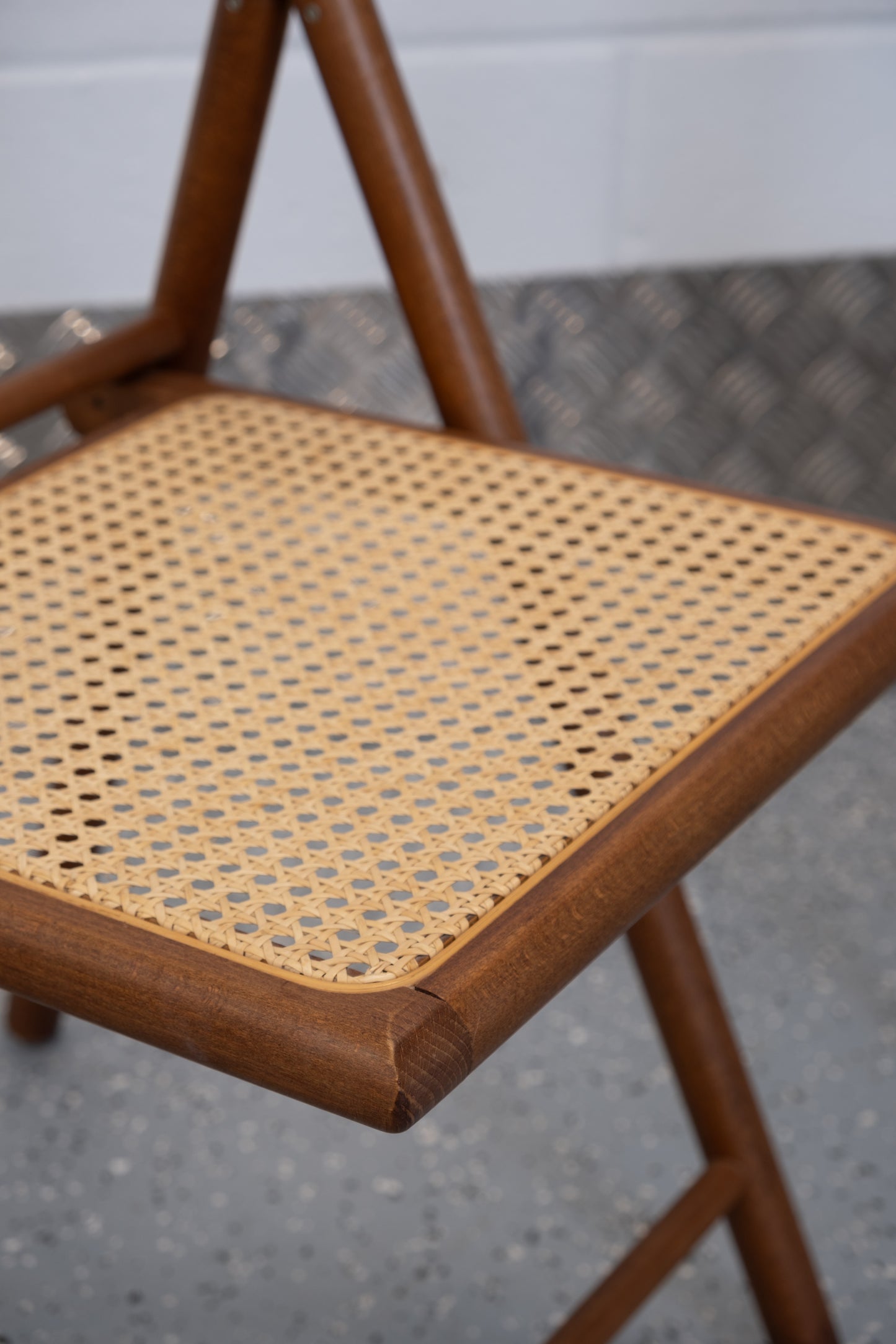 Italian folding chair from 1980s, beech & cane