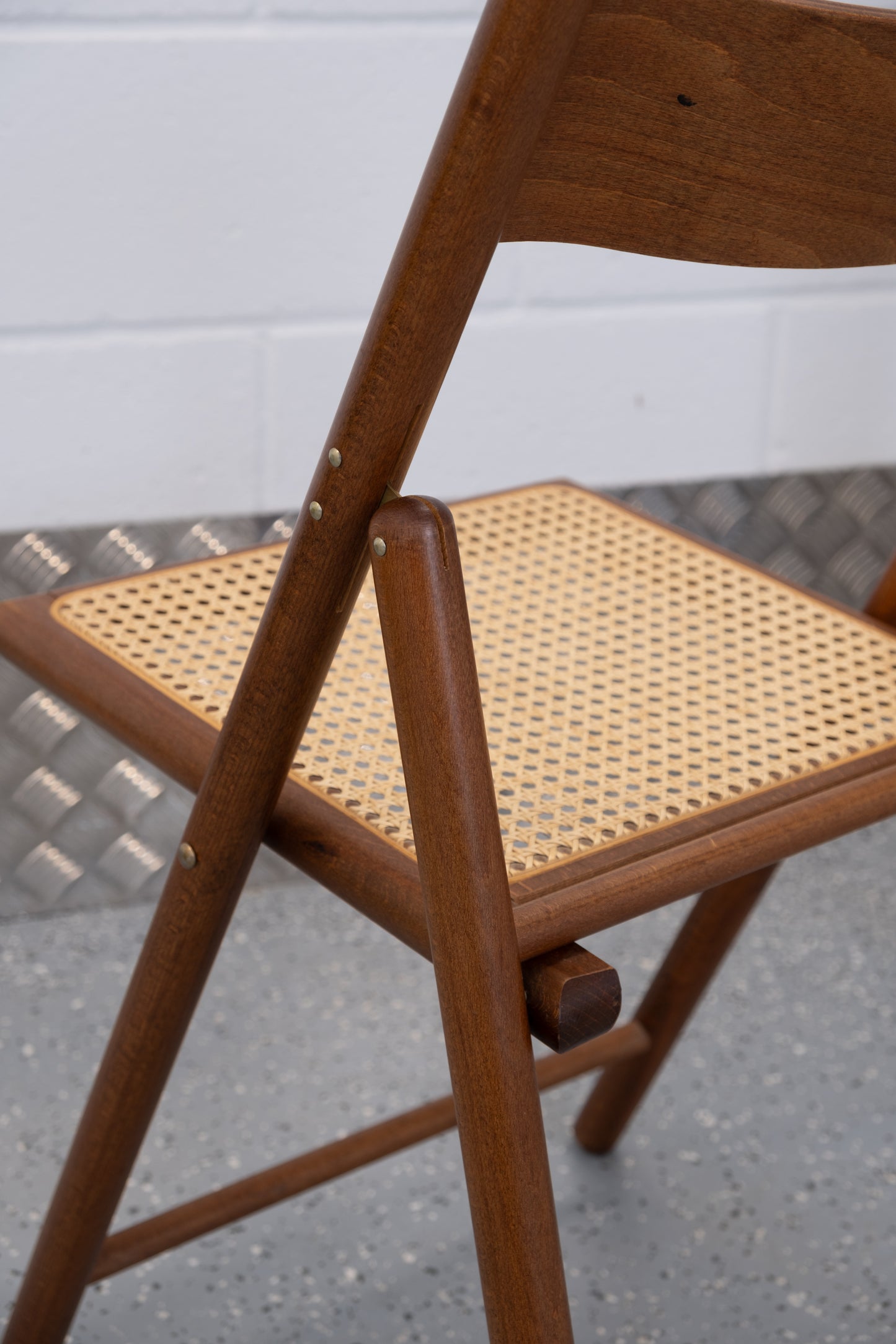 Italian folding chair from 1980s, beech & cane