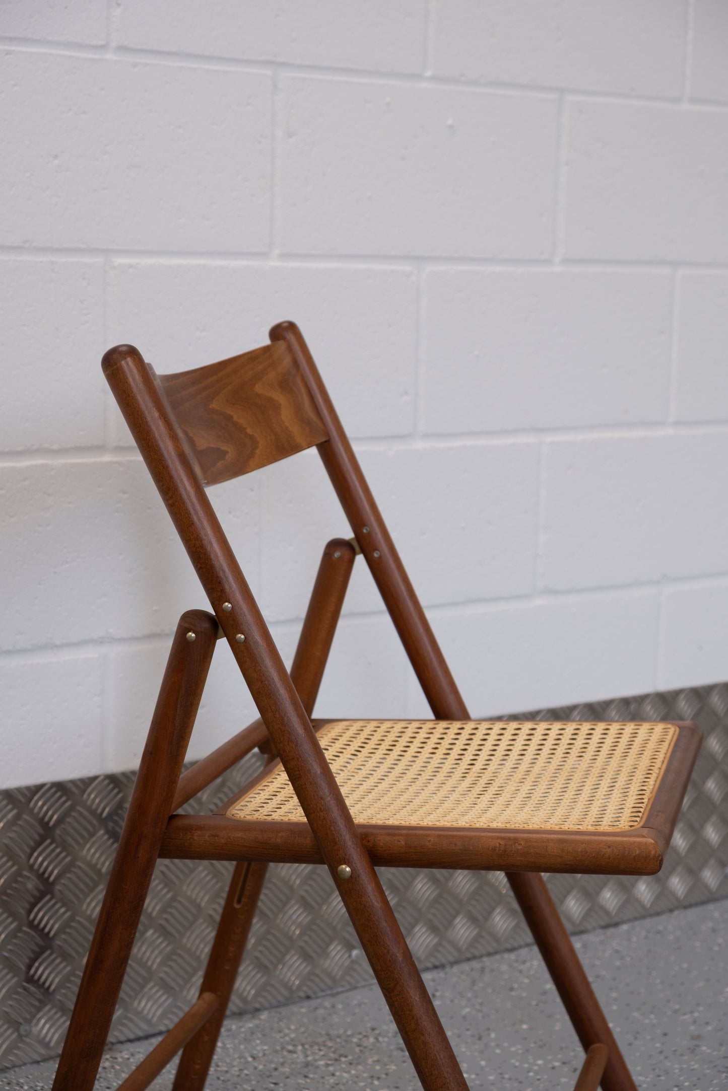 Italian folding chair from 1980s, beech & cane