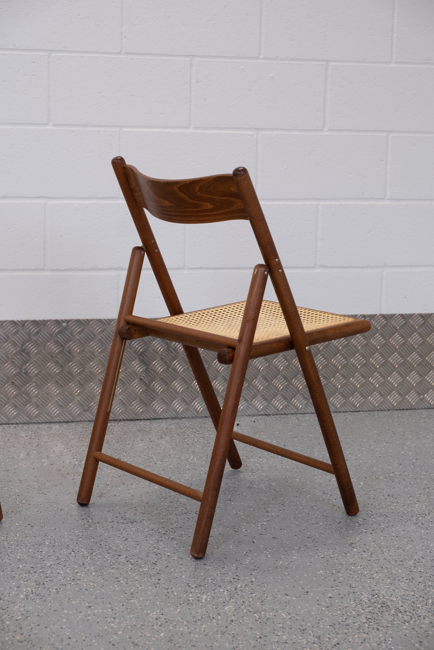 Italian folding chair from 1980s, beech & cane