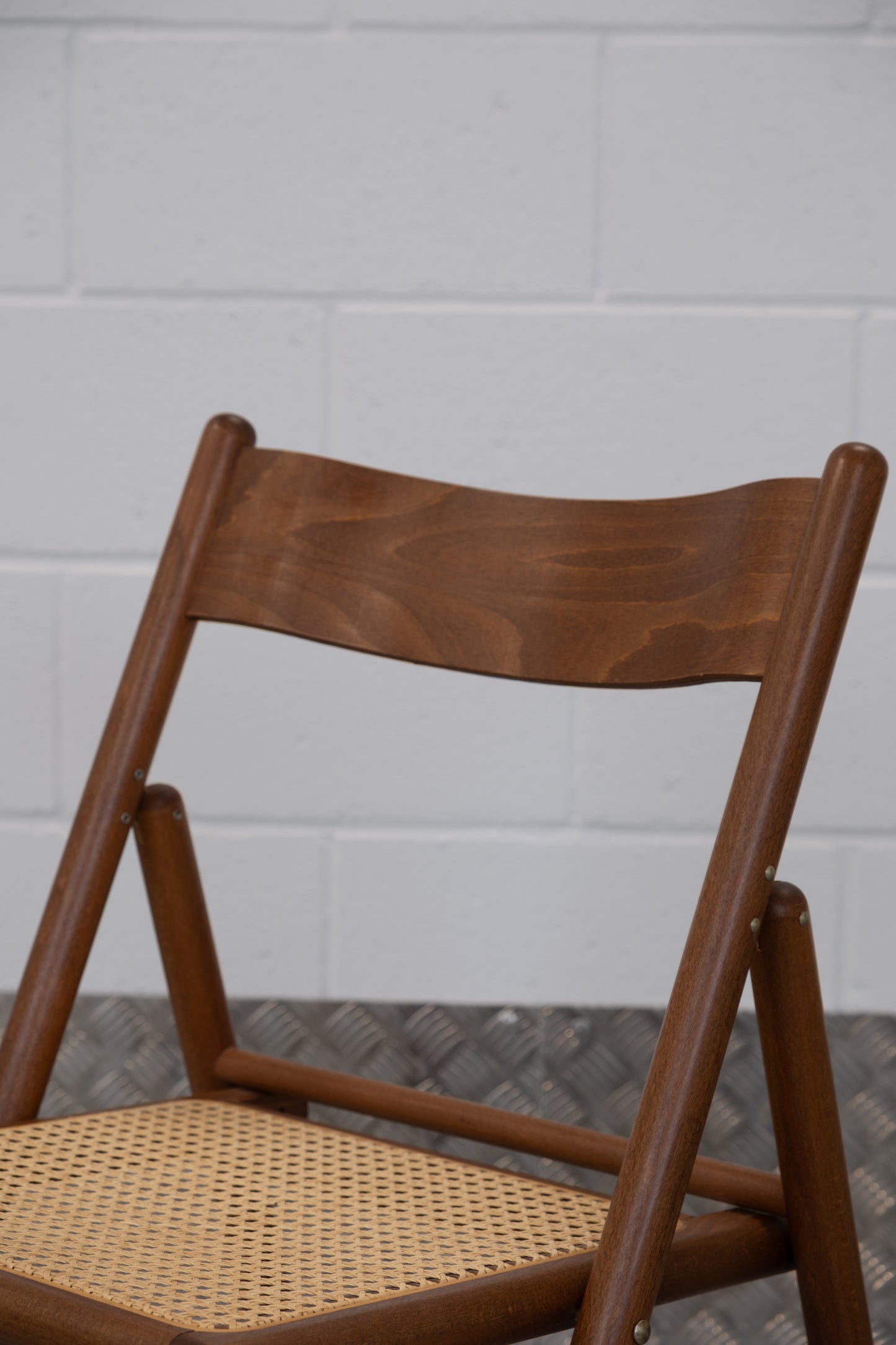 Italian folding chair from 1980s, beech & cane