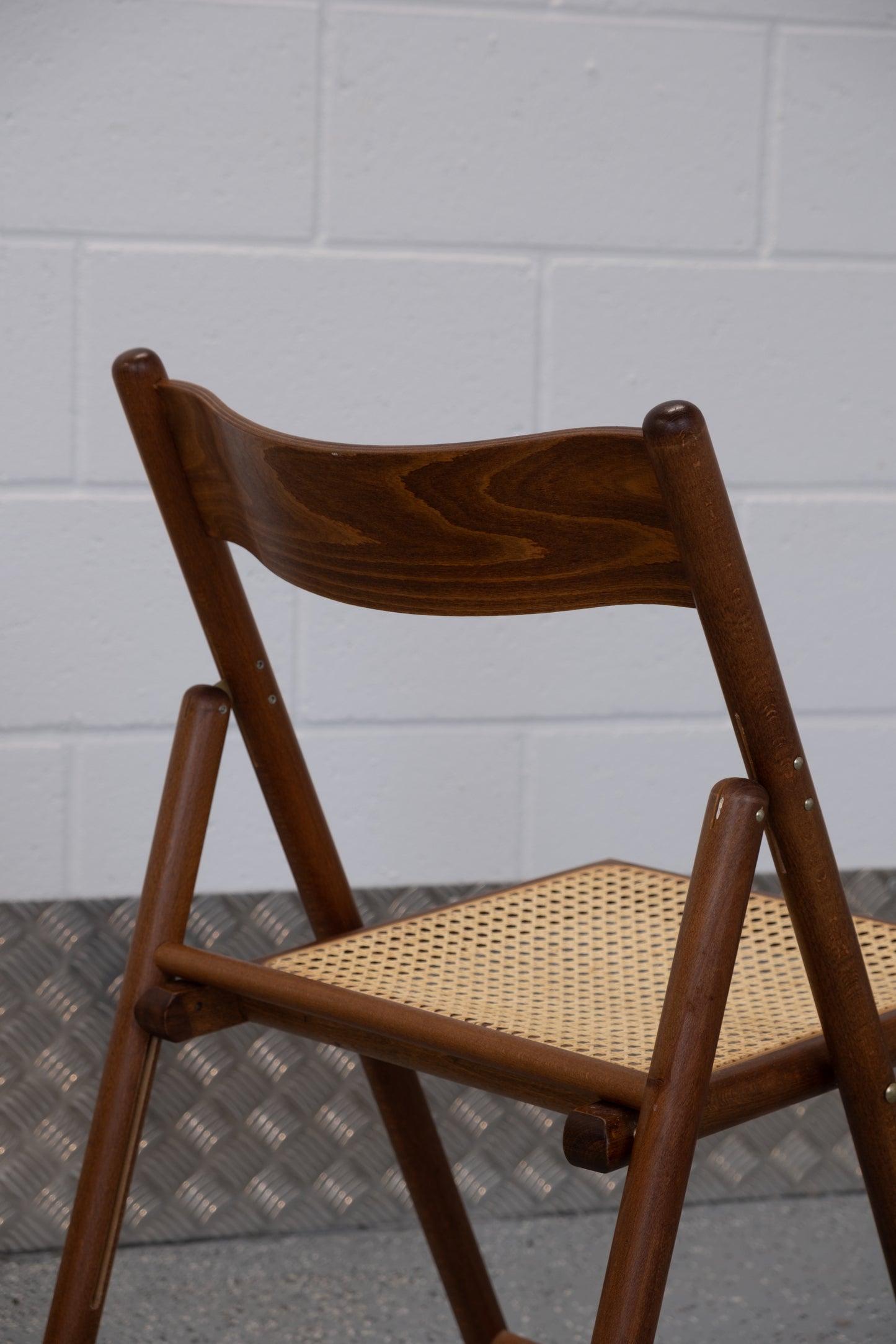 Italian folding chair from 1980s, beech & cane