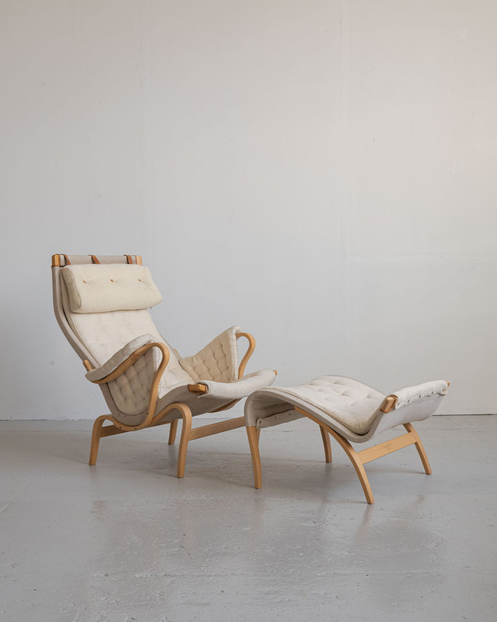 *RESERVED* Pernilla 69 &amp; foot stool by Bruno Mathsson for DUX