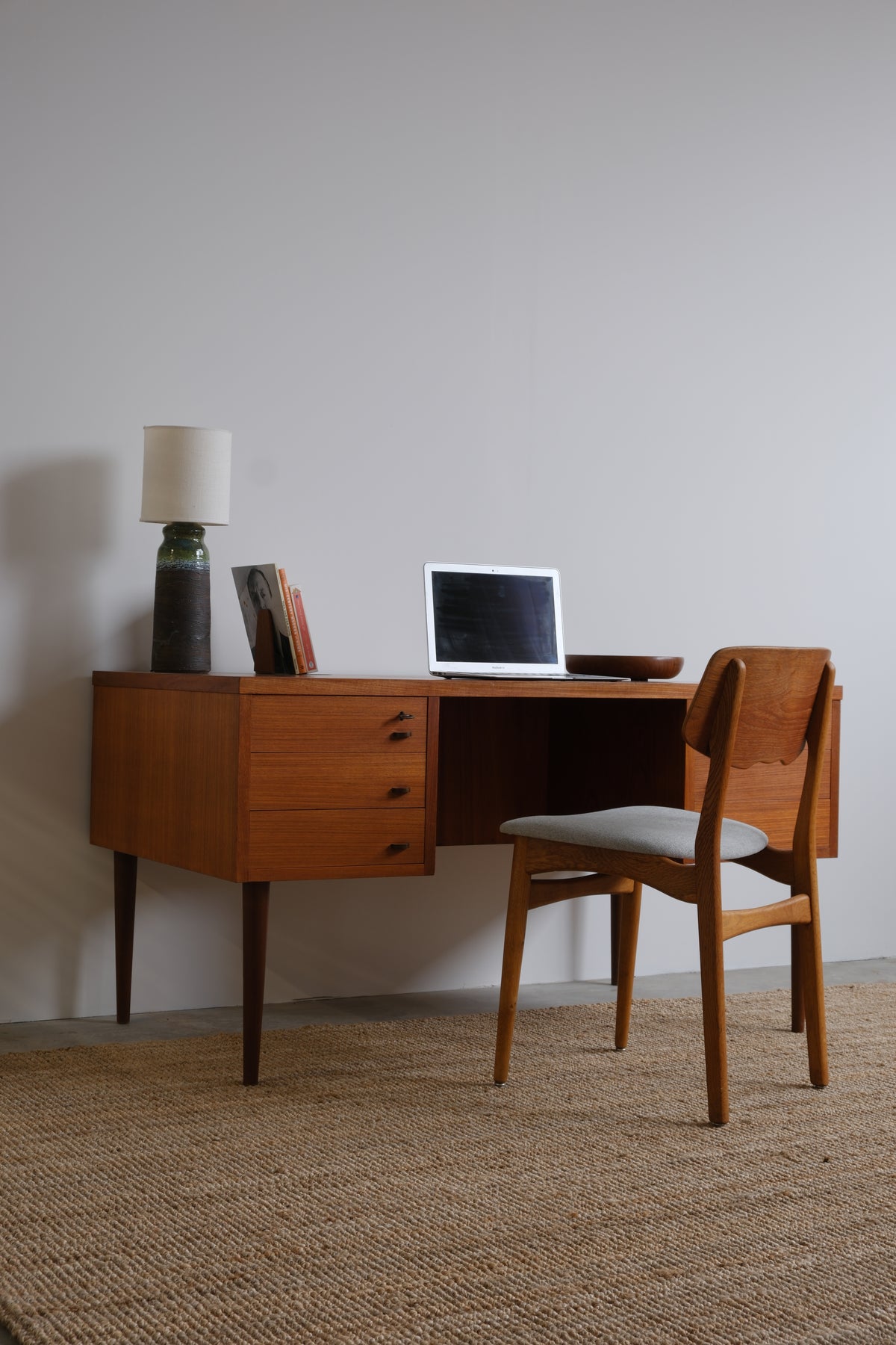 Danish teak desk with brass handles