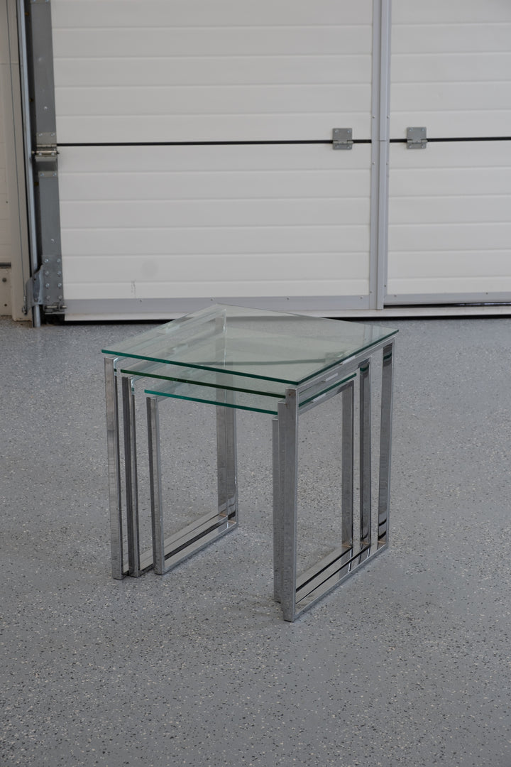 Mid-century nested glass&chrome tables
