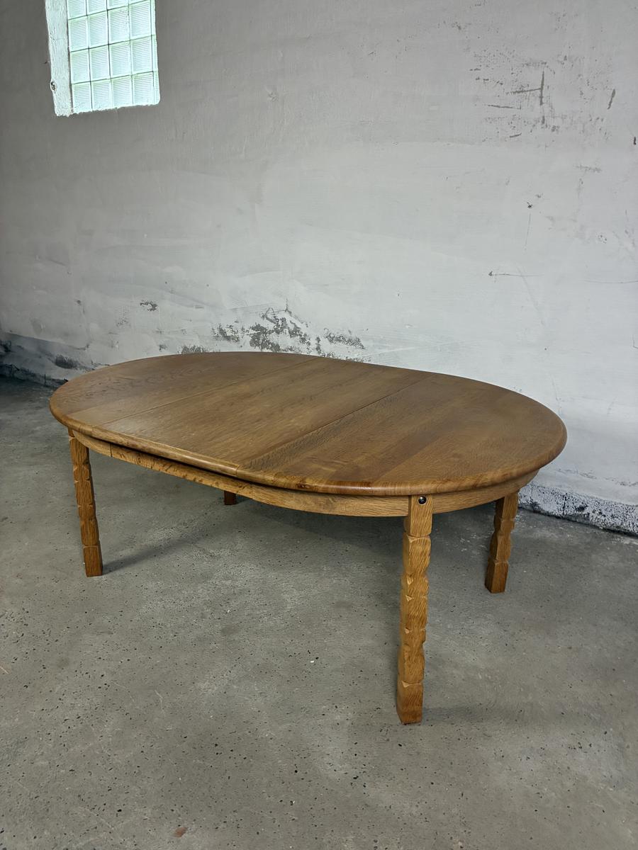 Solid Oak table with 2 leaves Ø124 + 2x55
