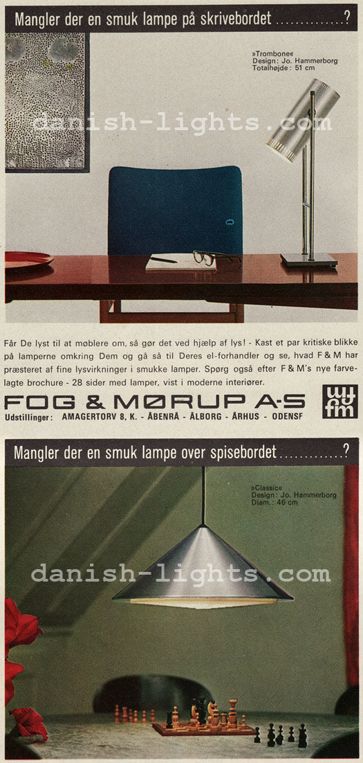 Trombone lamp by Jo Hammerborg for Fog &amp; Morup 1968