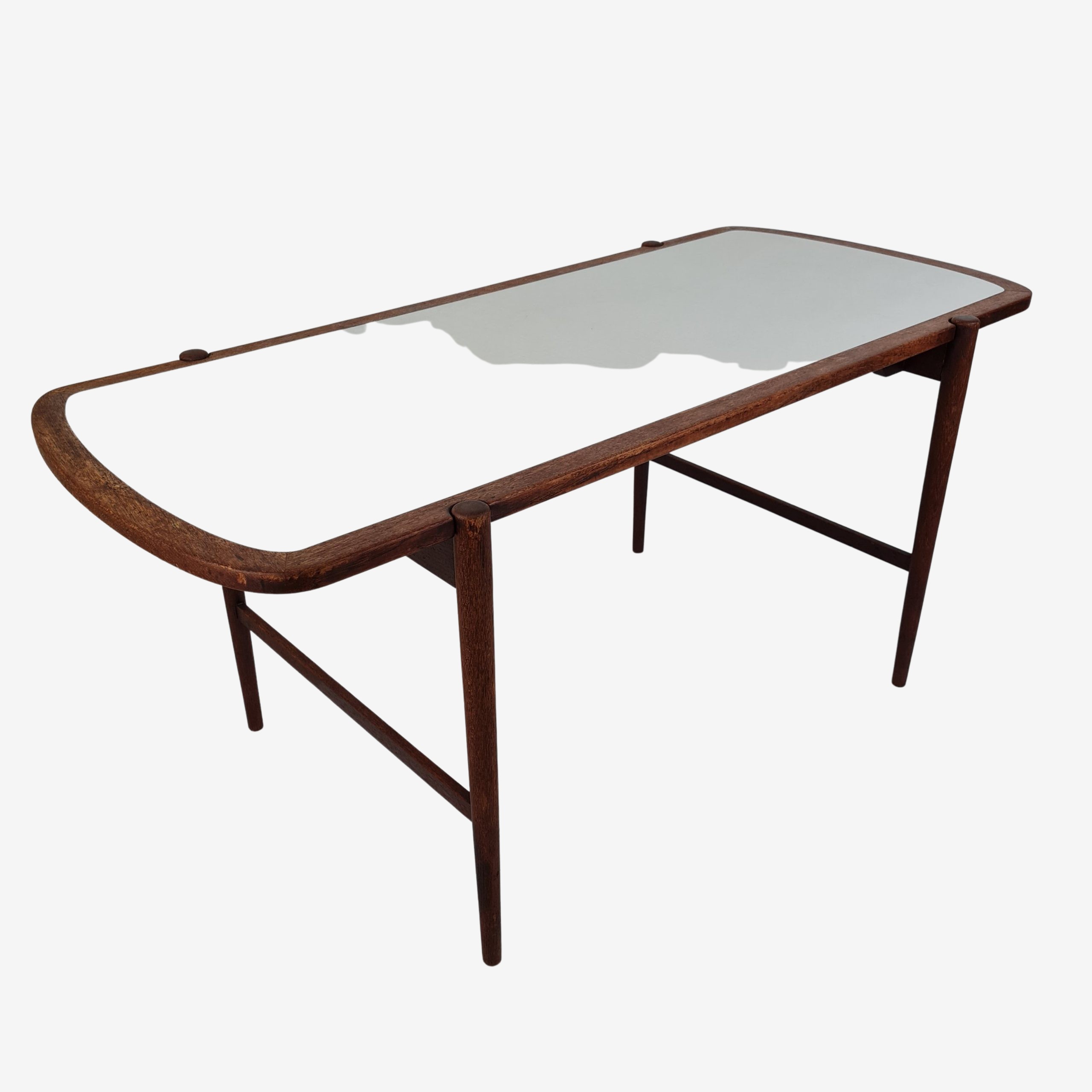 Slightly curved coffee table | Teak and white formica